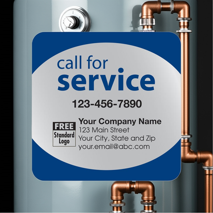 58167 Call for Service Label on Silver Poly Top & Bottom Navy Trim3x3"