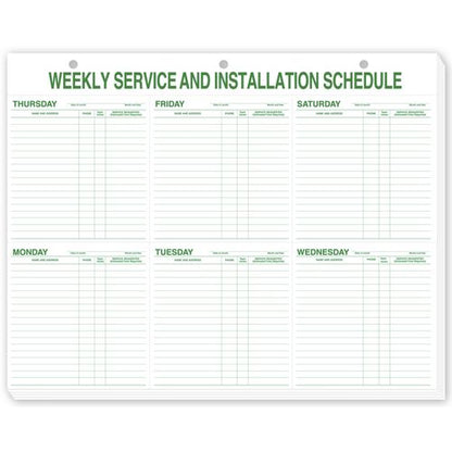 116 Weekly Service & Installation Schedule Pad 21 1/2 x 17"