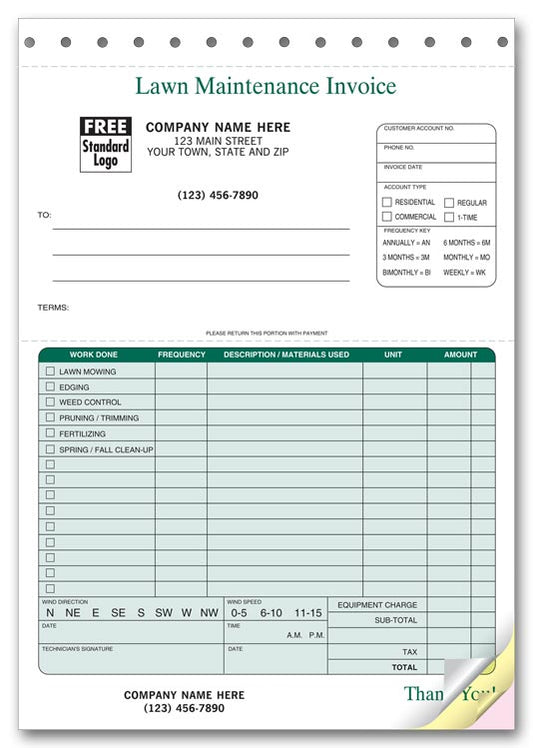 123 Lawn Maintenance Invoices 6 3/8 x 8 1/2" Quantity 250 3 Parts