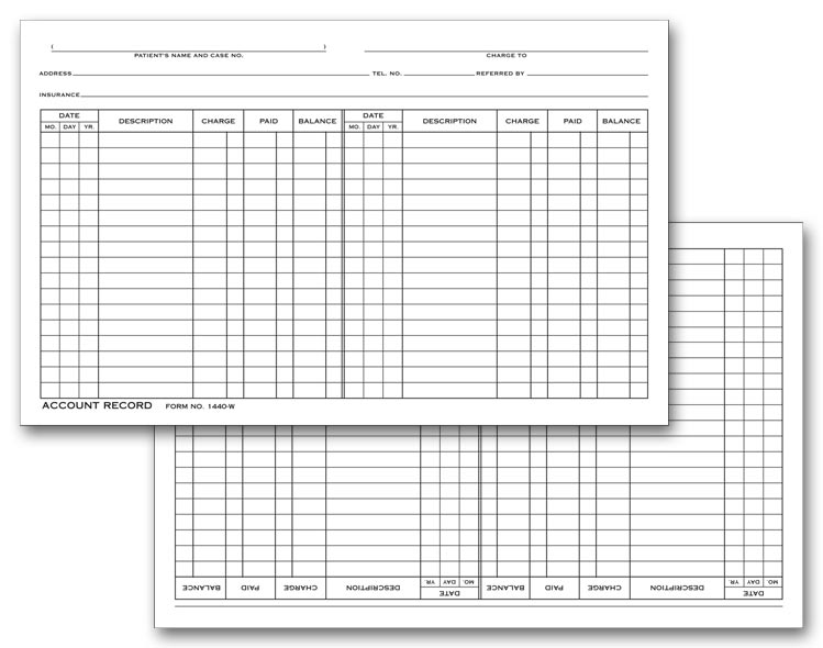 1440W Account Record Billing Card Double Entry 5 x 8" QTY 500