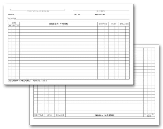 1460W Account Record Billing Card Single Entry 5 x 8" QTY 500