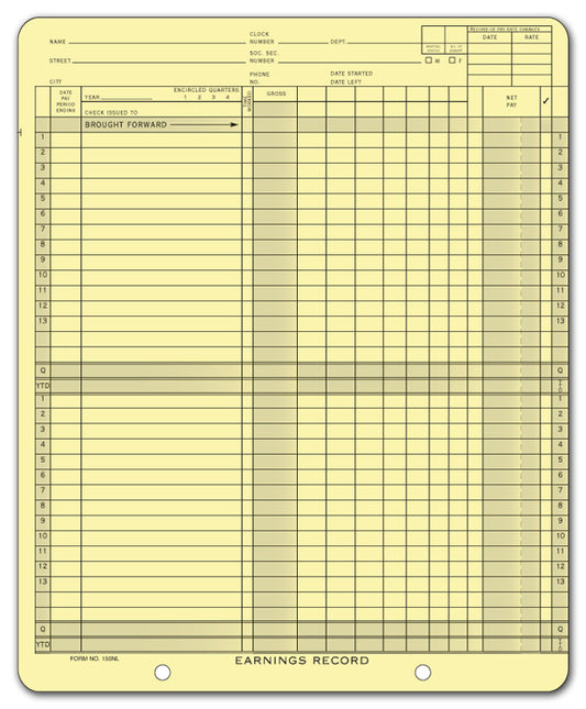 150NL Weekly Earnings Record 9 x 11" QTY 25