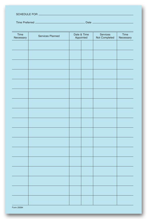 20084 Dental Treatment Schedules 5 1/2 x 8 1/2" QTY 250