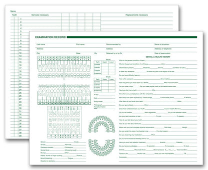 20097 Dental Exam Record Horizontal Format 11 x 8 1/2" QTY 250