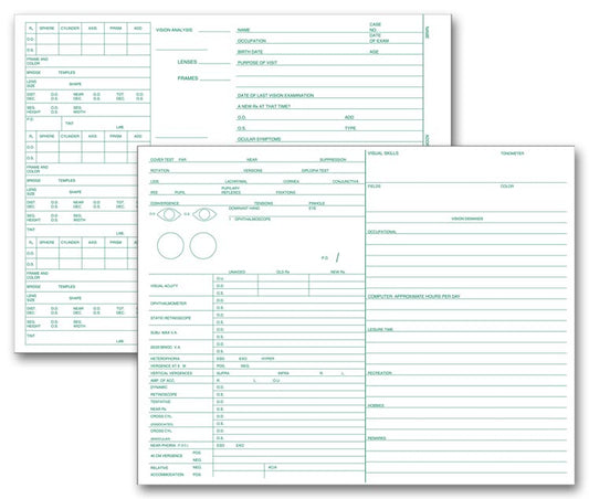 20606 Optometry Vision Exam Analysis Records 2 Sided 7 3/4 x 10" QTY 250