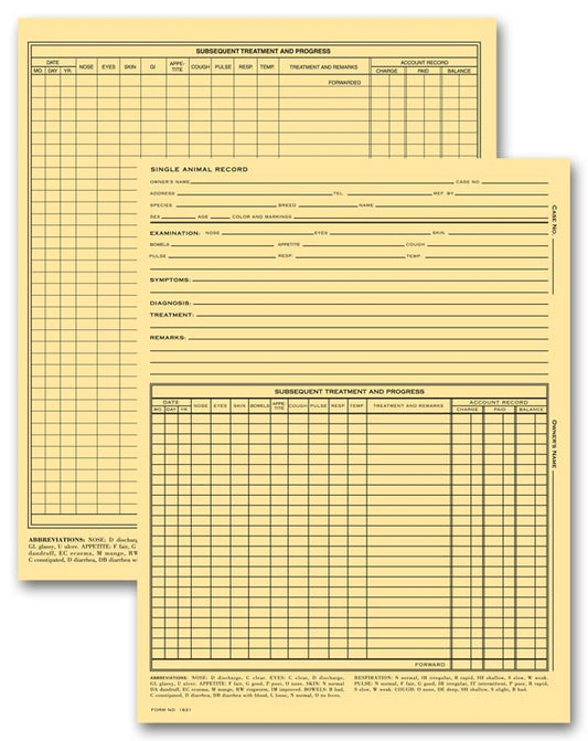 20916 Vet Animal Exam Records With Account Record Card File 9 1/4 x 8" QTY 100