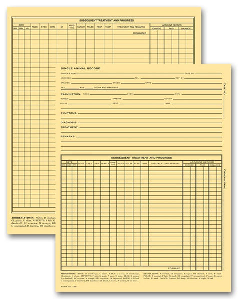 20916 Vet Animal Exam Records With Account Record Card File 9 1/4 x 8" QTY 100