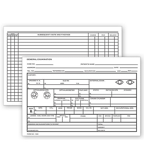 20972 Optometry Record Card Two-Sided 4 x 6" QTY 100