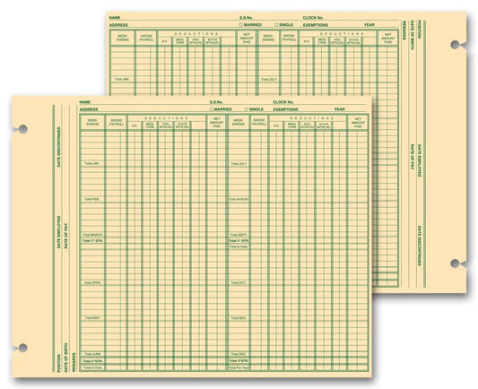 20992 Payroll Forms Loose Leaf 9 1/4 x 11 7/8" QTY 100