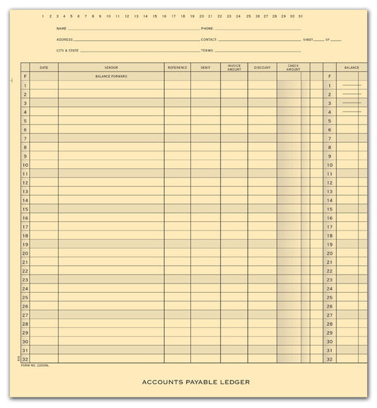 2200NL Accounts Payable Ledger 10 3/8 x 11" QTY 25