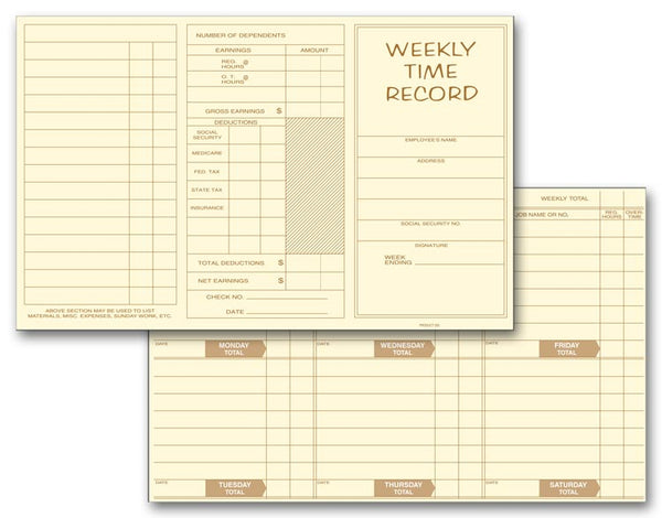 220 Pocket Size Weekly Time Cards 8 x 5" QTY 250