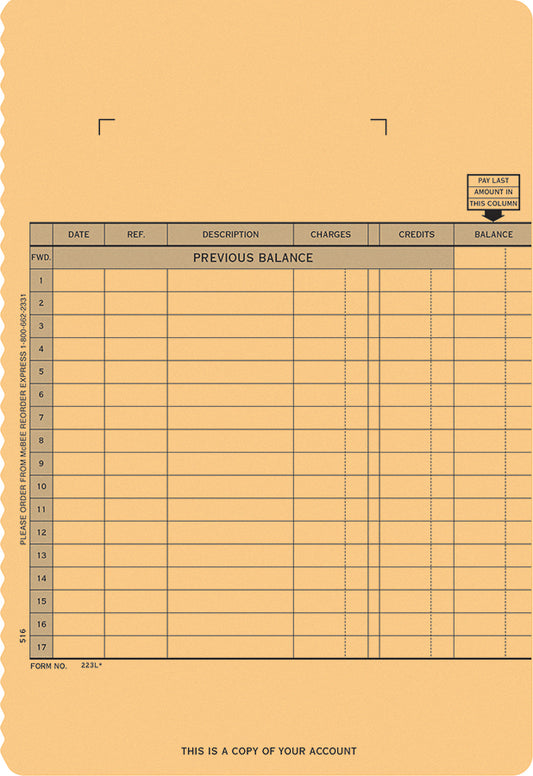 223L Accounts Receivable Ledgers w/Customer Card 5 3/16 x 8 1/2" QTY 25