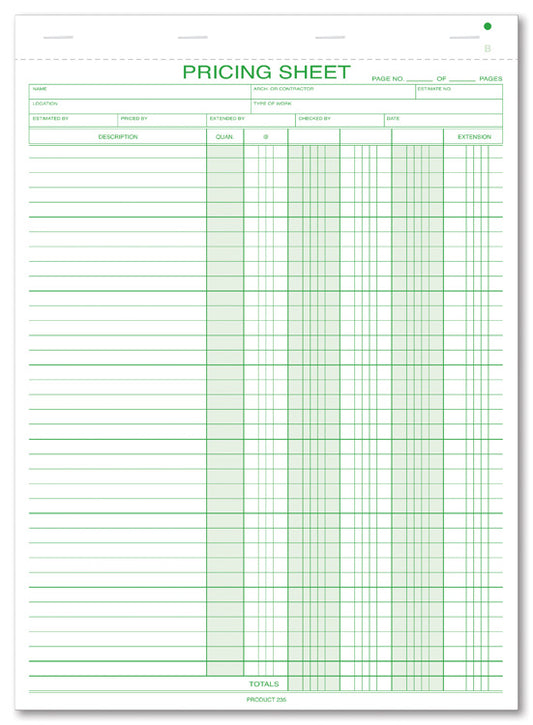 235 Pricing Sheets 8 1/2 x 11" QTY 250