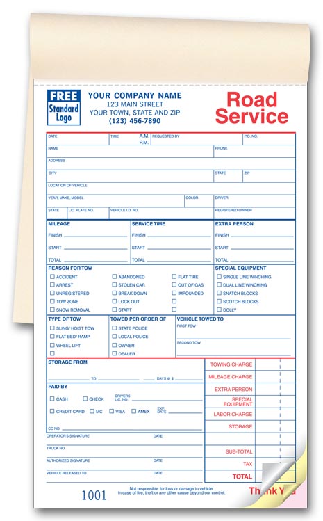 2525 Towing Service Order Books - Size 5 1/2 x 8 1/2" 250 2 Part Forms