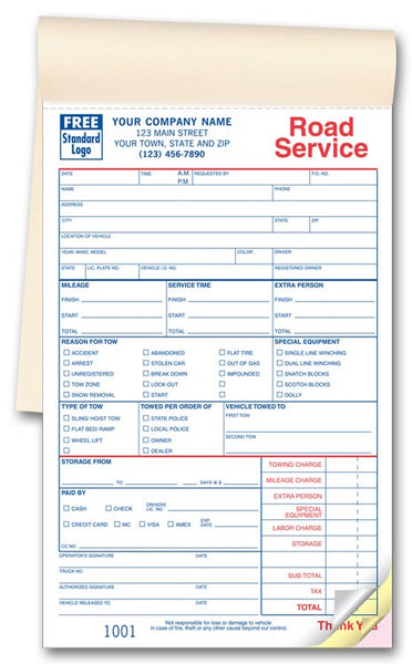 2525 Towing Service Order Books - Size 5 1/2 x 8 1/2" - 250 2 Part Forms in Books of 50