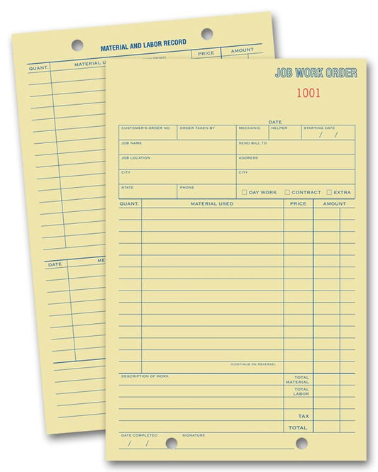 256 Job Work Order Cards Padded 5 1/2 x 8 1/2" QTY 500