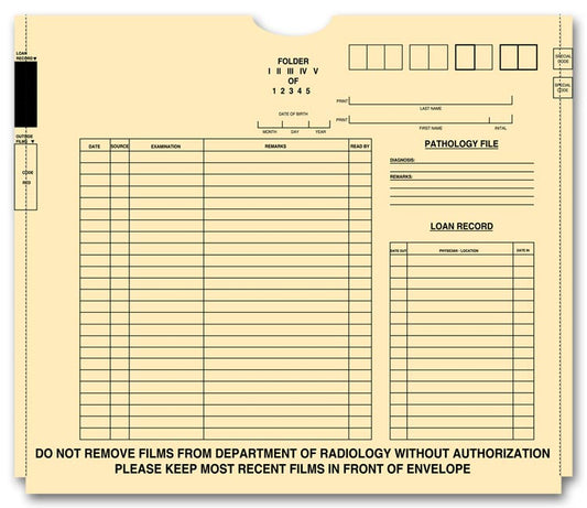 2675 X - Ray File Pockets Manila 1" Expansion 11 pt Pre Print 14 1/2 x 18 1/4" - 100 Envelopes