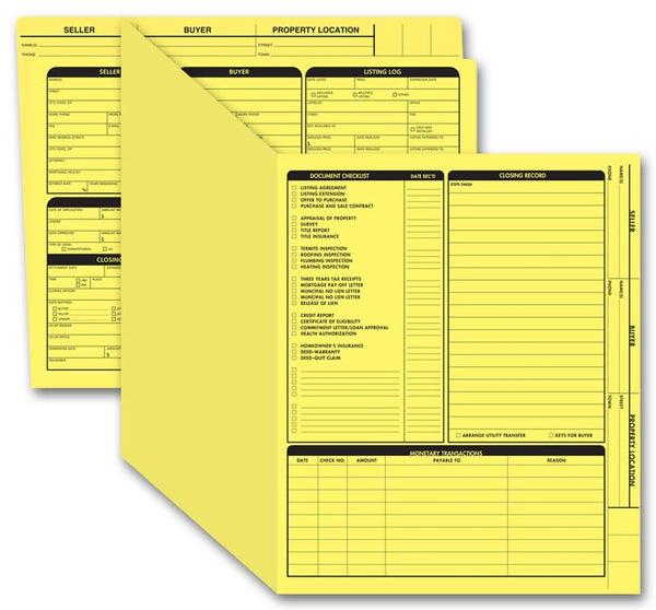 275Y Real Estate Folder Right Panel List Letter Size YELLOW 11 3/4 x 9 5/8" QTY 50 Folders