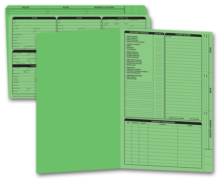 276G Real Estate Folder Right Panel List LEGAL Size GREEN 14 3/4 x 9 3/4" QTY 50 Folders
