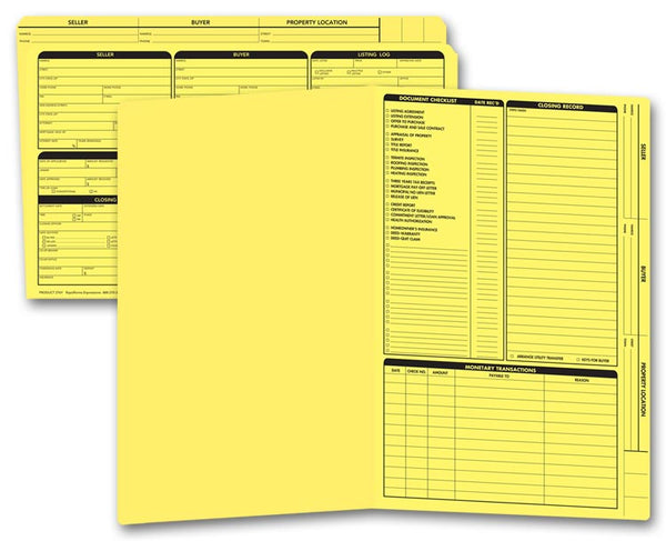 276Y Real Estate Folder Right Panel List LEGAL Size YELLOW 14 3/4 x 9 3/4" QTY 50 Folders