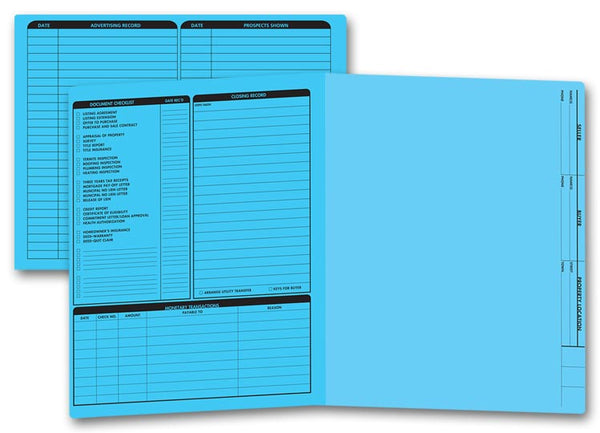 285B Real Estate Folder Left Panel List Letter Size Blue 11 3/4 x 9 5/8" QTY 50