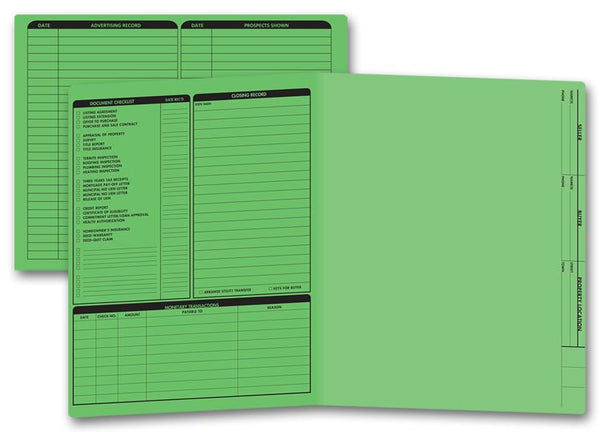 285G Real Estate Folder Left Panel List Letter Size Green 11 3/4 x 9 5/8" QTY 50