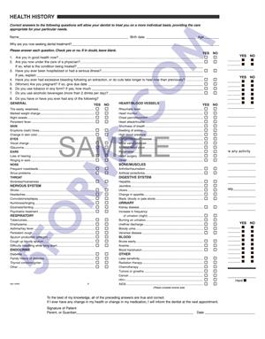 4046V Dental Health History Questionnaires 2 Sided 2 Hole Punch 8 1/2 x 11" QTY 250