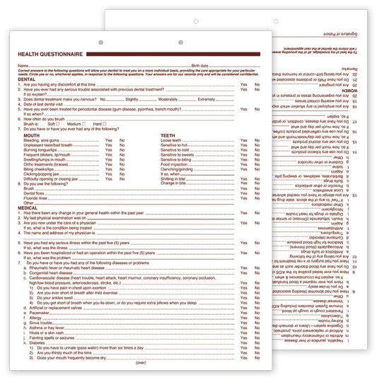 4054V Health History Questionaire 8 1/2 x 11" QTY 250