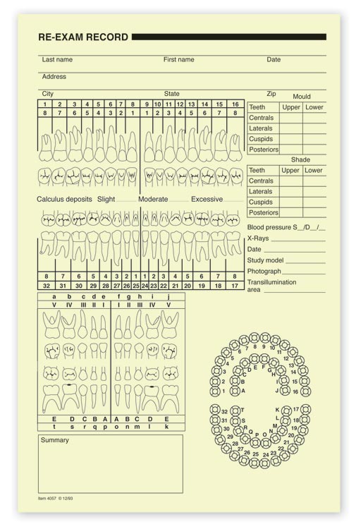 4057 Dental Re-Exam Record 5 1/2 x 8 1/2" QTY 250