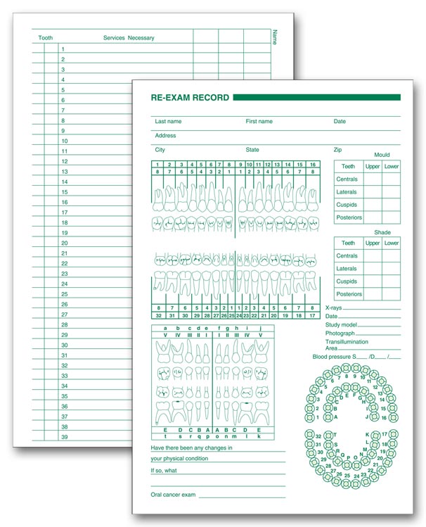 4059 Dental Services Re Exam Records Primary and Permanent Arch 5 1/2 x 8 1/2" QTY 250