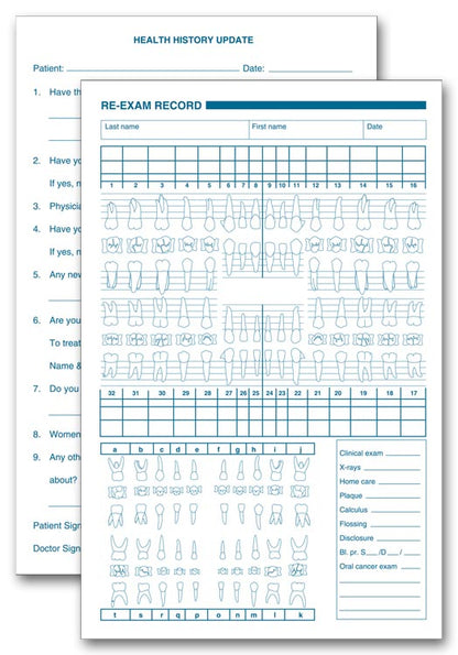 4060 Dental Health History Re Exam Records Primary and Permanent 5 1/2 x 8 1/2" QTY 250