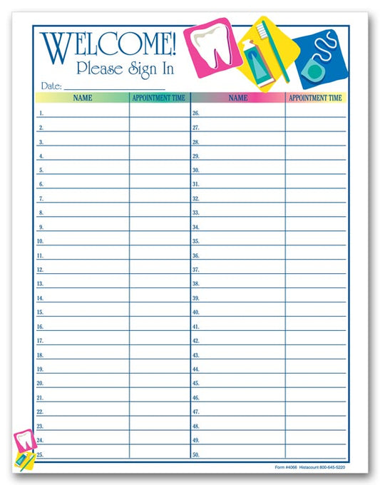 4066 Patient Sign In Sheet Dental Icon Design 8 1/2 x 11" QTY 300