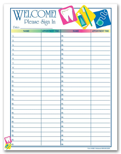 4066 Patient Sign In Sheet Dental Icon Design 8 1/2 x 11" QTY 300