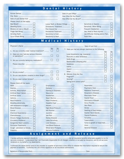 4067 Bright Skies Design Two Sided Registration & History Forms 8 1/2 x 11" QTY 300