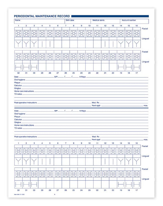 4096 Periodontal Maintenance Records 8 1/2 x 11" QTY 250