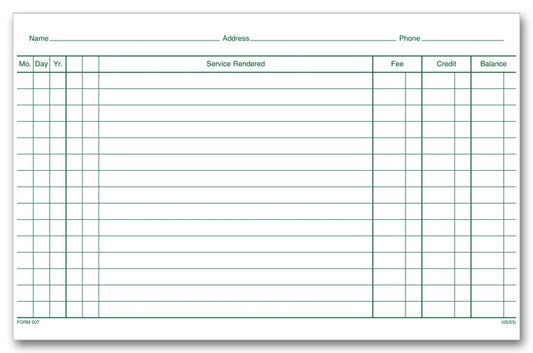 507 Patient Account Records 2 Sided White Ledger 7 3/4 x 5" QTY 250