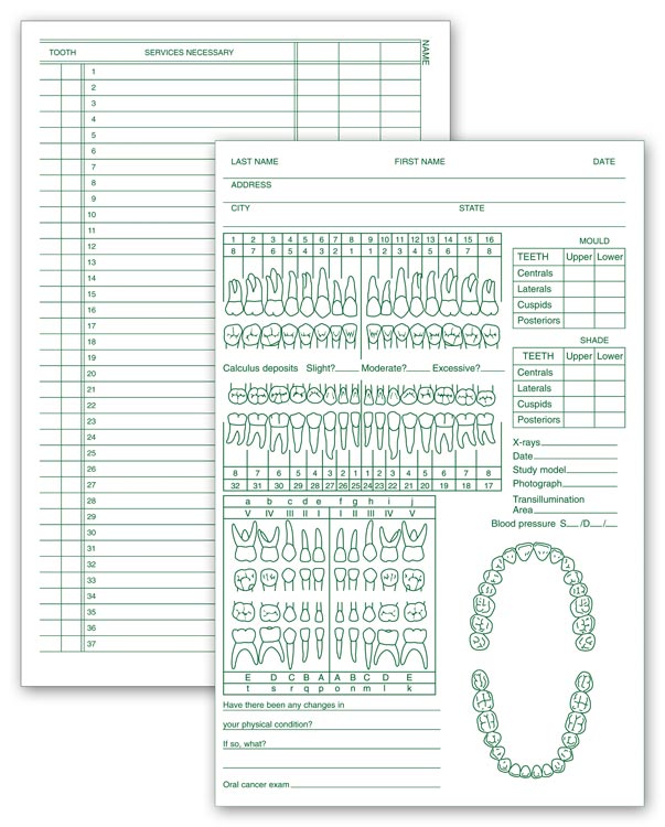 534 Dental Exam Records Two-Sided 5 x 7 3/4" QTY 250