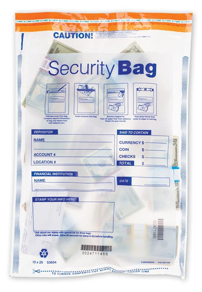 53854 Single Pocket Deposit Bag Clear 15 x 20" - 100 BAGS