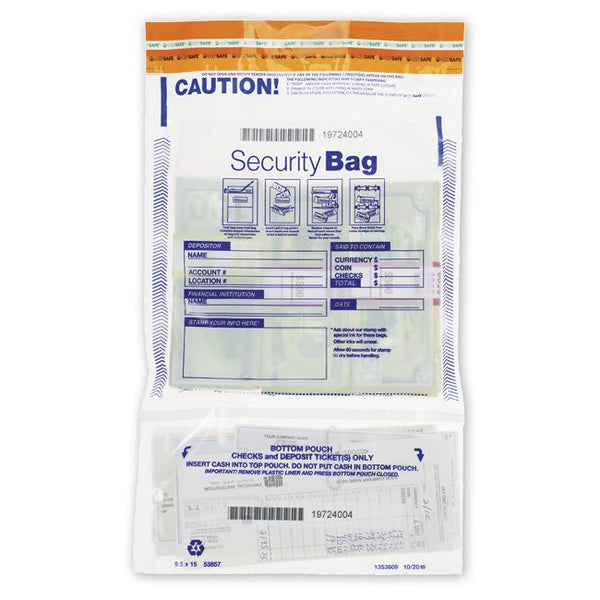 53857 Dual Pocket Deposit Bag Clear 9 1/2 x 15" 100 Bags
