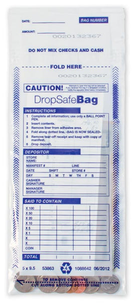 53863 Drop Safe Style Deposit Bag Clear 5 x 9 1/2" - QTY 100 BAGS