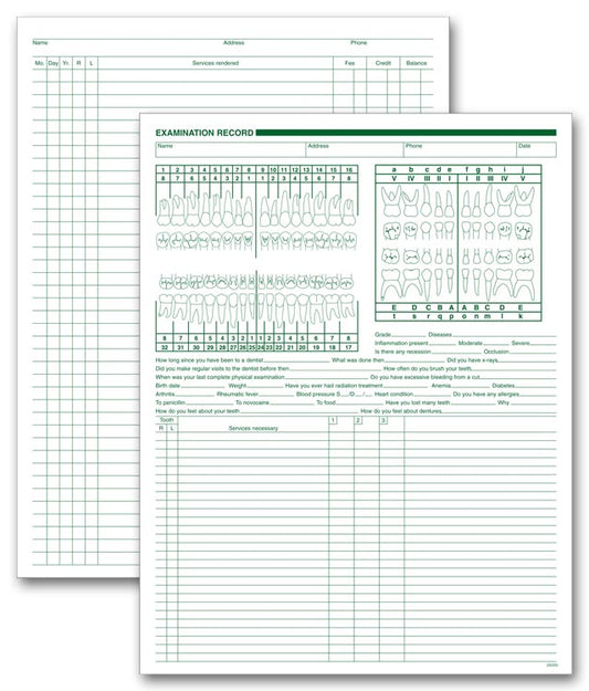 552 Dental Exam & Account Records Two Sided White Ledger 8 1/2 x 11" QTY 250