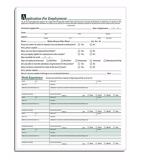 5860 Employee Applications 8 1/2 x 11" QTY 25