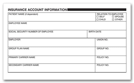 6250 Patient Insurance Account Information Labels 5 x 3" QTY 100