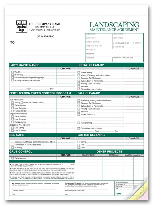 6523 Landscaping Maintenance Agreements 8 1/2 x 11" Quantity 100