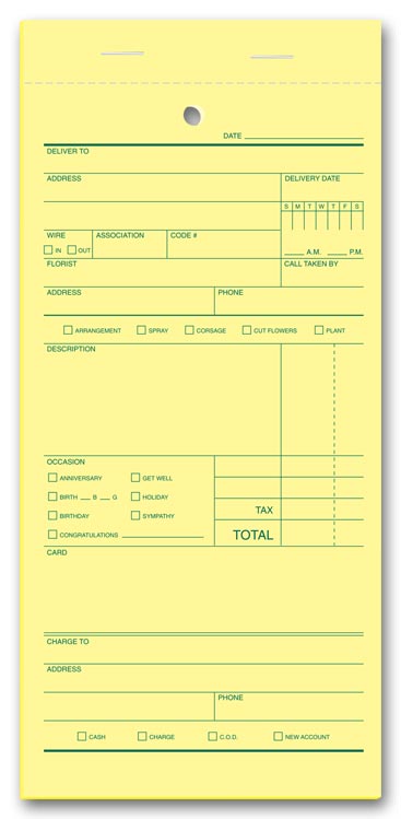 671 Florist Sales Order Forms Padded 4 3/16 x 8 1/2" QTY 1000