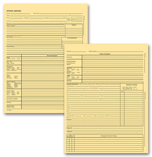 6961 Internal Medicine Exam Records 2 Page Letter Buff 8 1/4 x 10 3/4" QTY 100