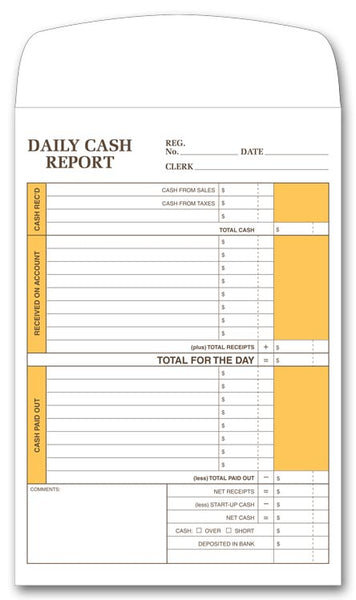 757 Daily Cash Report Envelopes 6 1/2 x 9 1/2" QTY 250