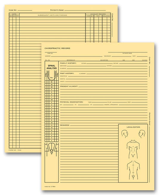 C750 Chiropractic Exam Records Spinal Diagram Card File Fold 5 x 8" QTY 100