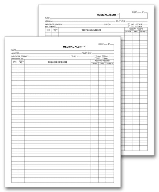 D102 Dental Exam Record Notes Form 8 1/2 x 11" QTY 100