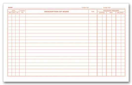 D58 Dental Continuation Exam Records 2 Sided Card Style 5 x 8" QTY 250